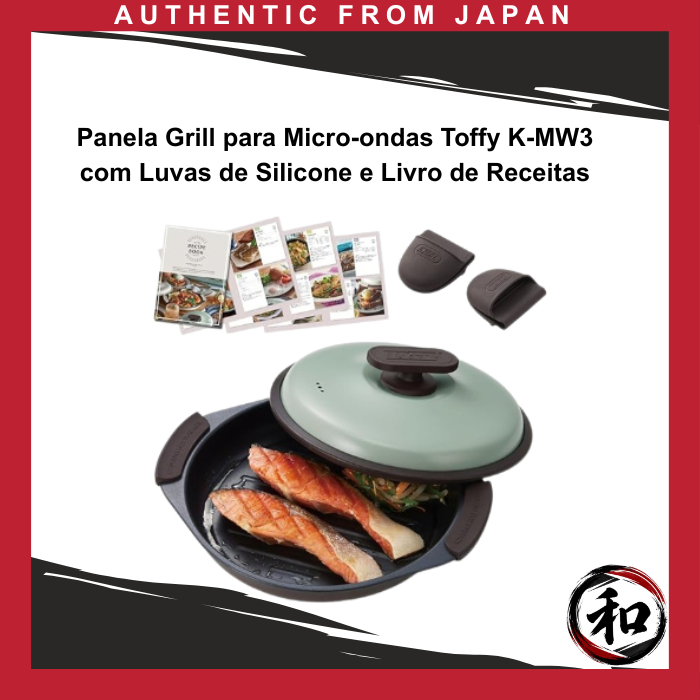 Panela Grill para Micro-ondas Toffy K-MW3 com Luvas de Silicone e Livro de Receitas [Direto do Japão]