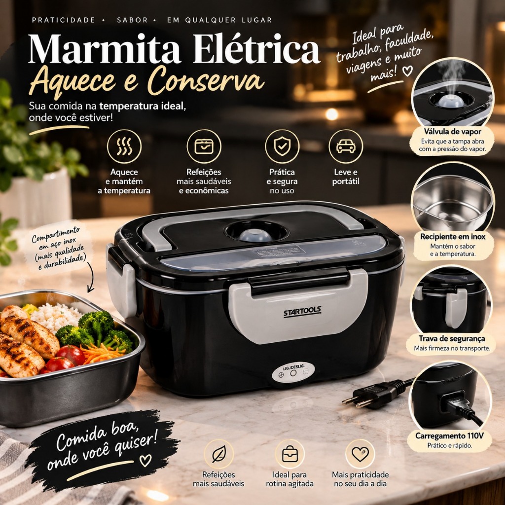 Marmiteira Eletrica Termica Bivolt Cozinha Portatil Preta Aquecimento Rapido