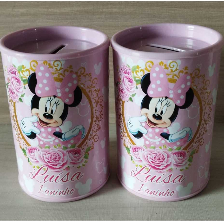 10 cofrinhos personalizado para festa infantil lembrancinha Minnie Rosa