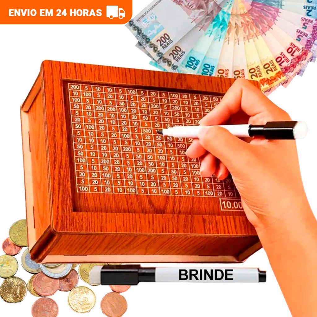 Cofre Desafio 10Mil Woodbox Cofrinho Caixa De Dinheiro Poupança - MDF Premium