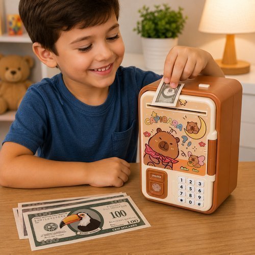 Cofrinho Eletrônico Infantil Capivara Cofre Digital Com Senha e Impressão Digital