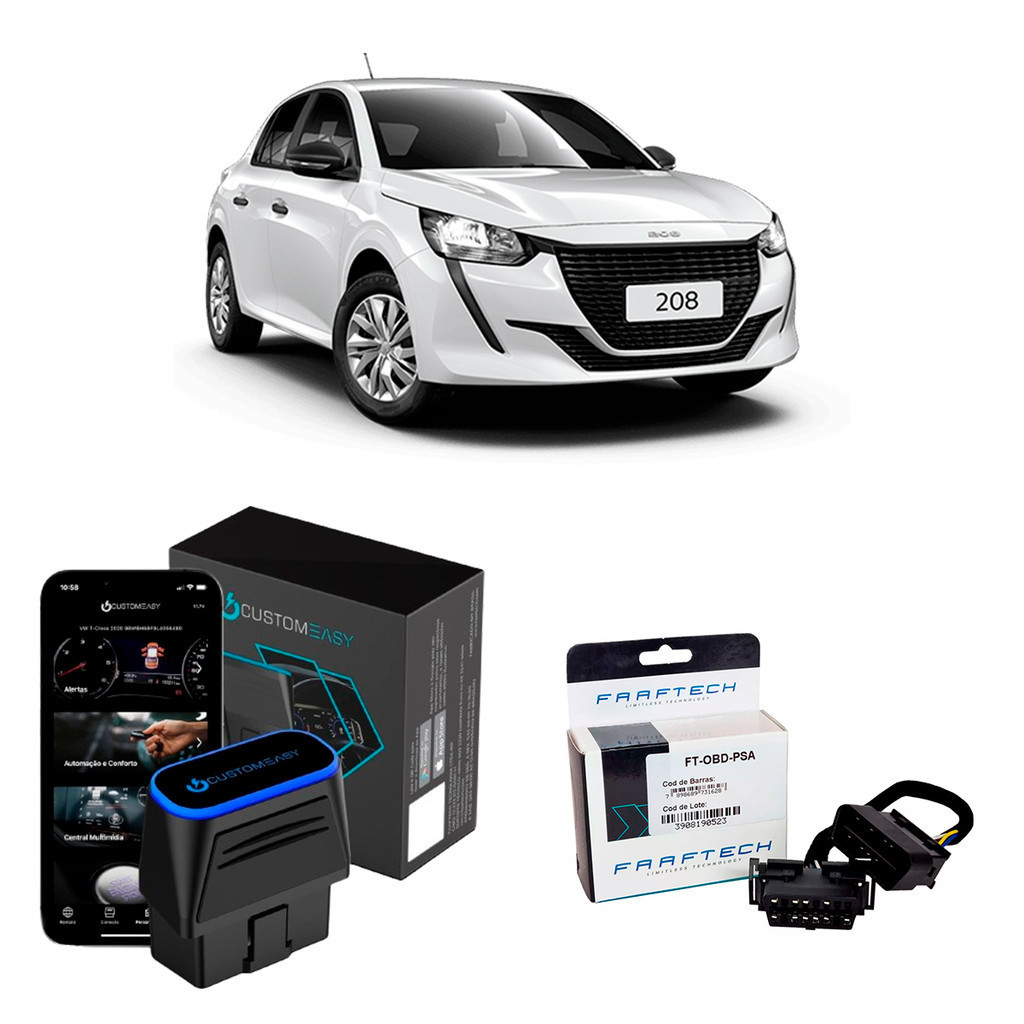 CustomEasy OBDII Plug & Play + Cabo Adaptador FT-OBD-PSA 208 2014 2017 2021 2022 2023 2024