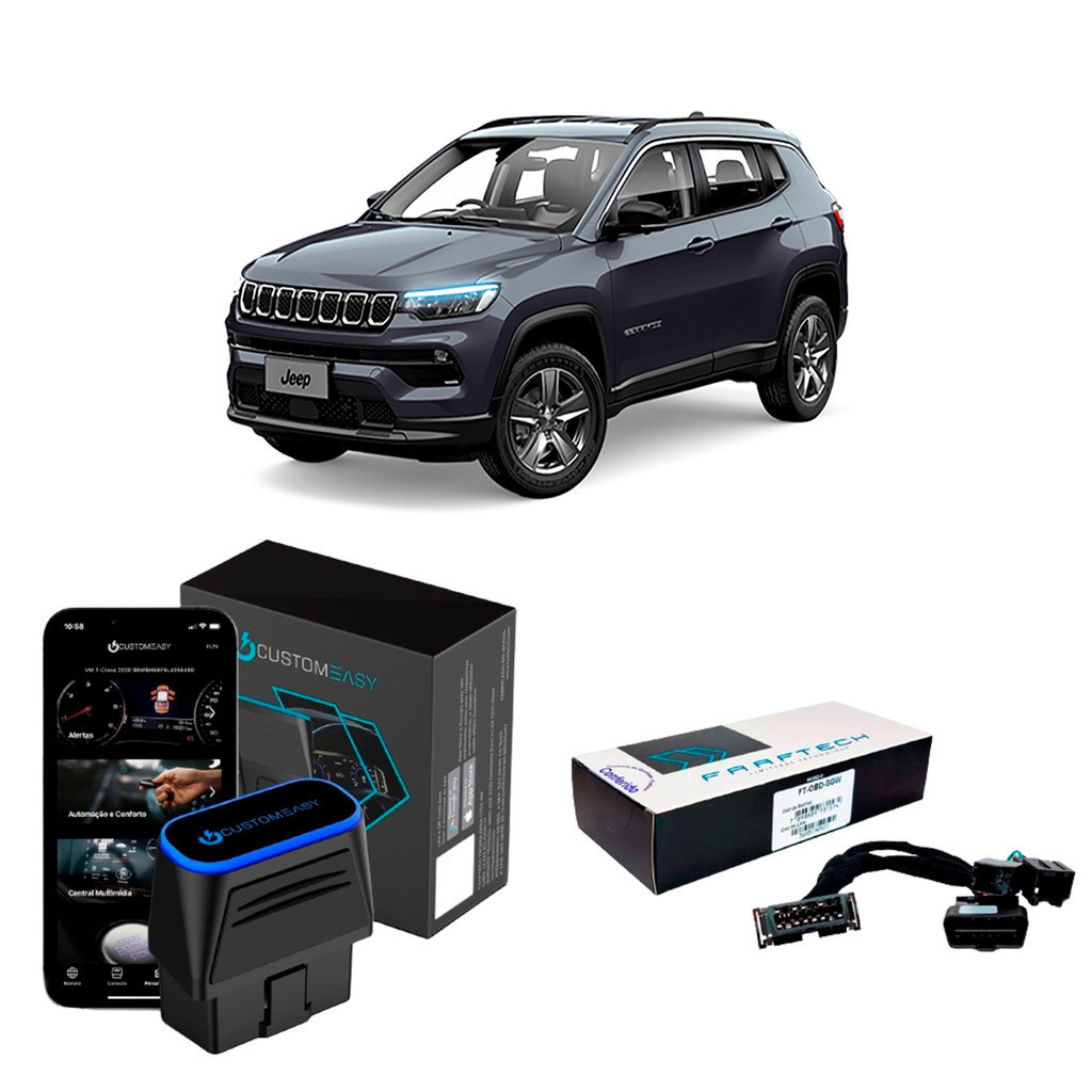 CustomEasy OBDII Plug & Play + Cabo Adaptador FT-OBD-SWG Compass 2017 2018 2019 2020 2021 2022 2023