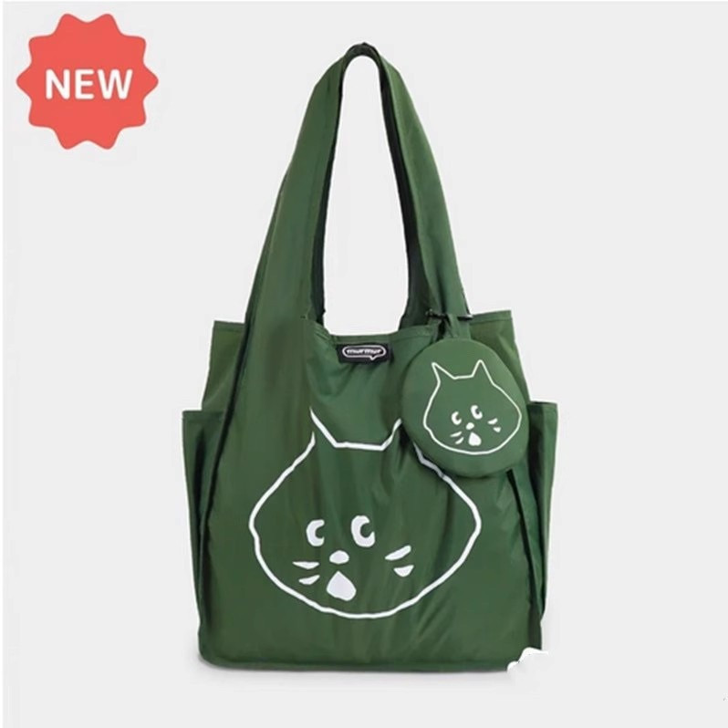 Spot Ne Net Surpreso Gato Dos Desenhos Animados Bonito Dobrável Saco De Compras De Grande Capacidade Bolsa De Ombro Moed
