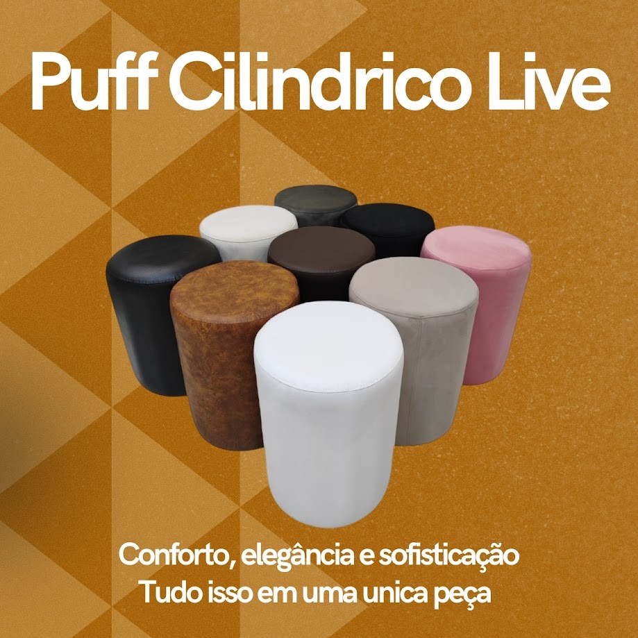 Apoio de Pe Puff Cilindrico Live Veludo ou Courino Varias Cores Para Sala Quarto Penteadeira Recepcao Custo Beneficio