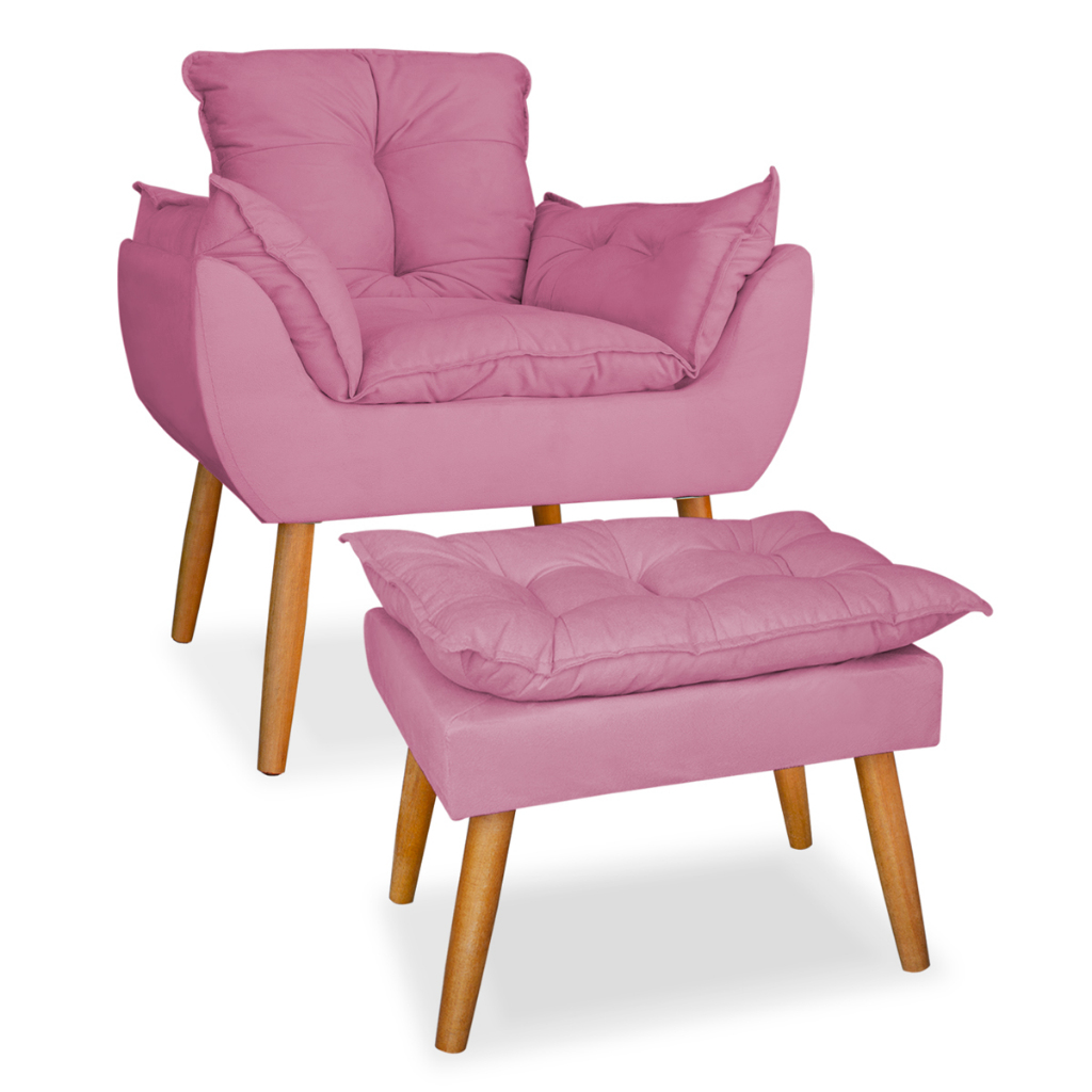 Kit poltrona mais puff suede rosa