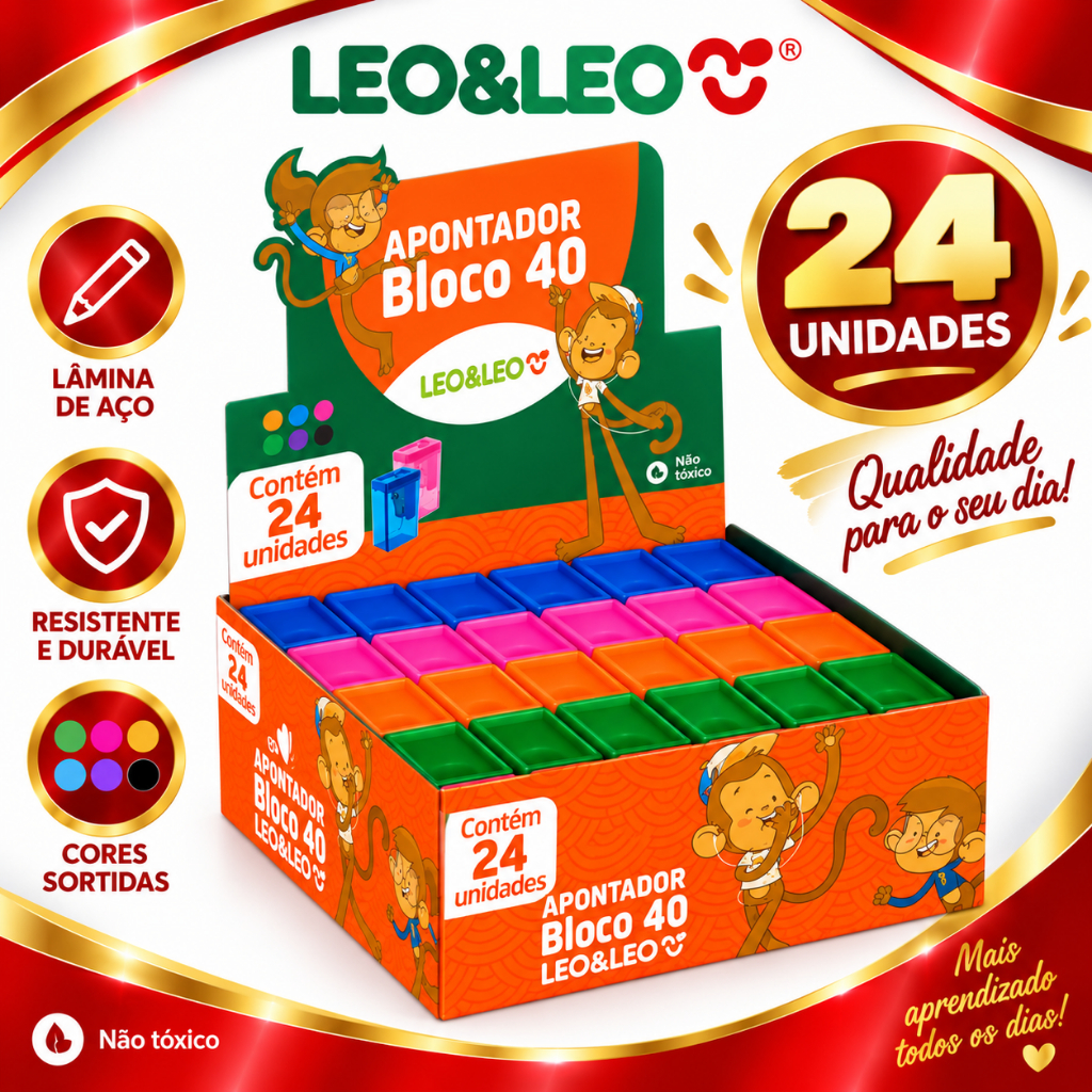 Caixa De Apontador Bloco Com Depósito Com 24 Unidades De 6 Cores Leo Leo