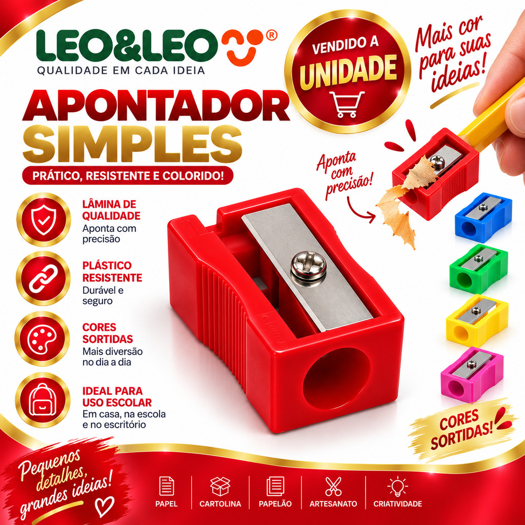 Apontador Escolar De Plástico  Leo e Leo Simples
