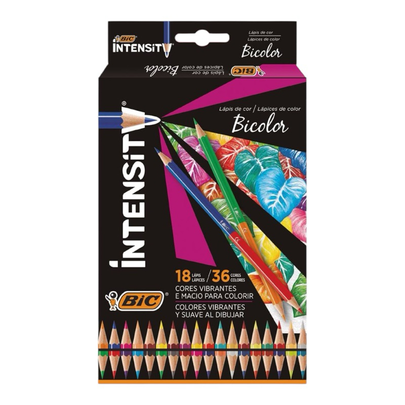 Lápis de Cor 36 cores Bicolor, Sextavado, Fácil de apontar, 18 lápis e 36 cores, Bic - CX 1 UN