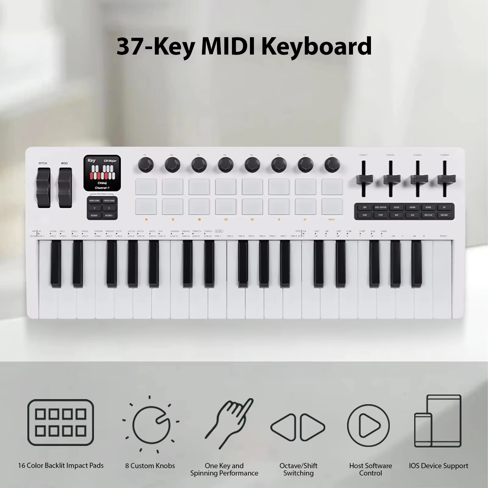 M-VAVE SMK 37 Pro 37 Teclas Controlador MIDI Módulo De Sintetização Integrado RGB Backlit Drum Pad Botões Ajustáveis Sli