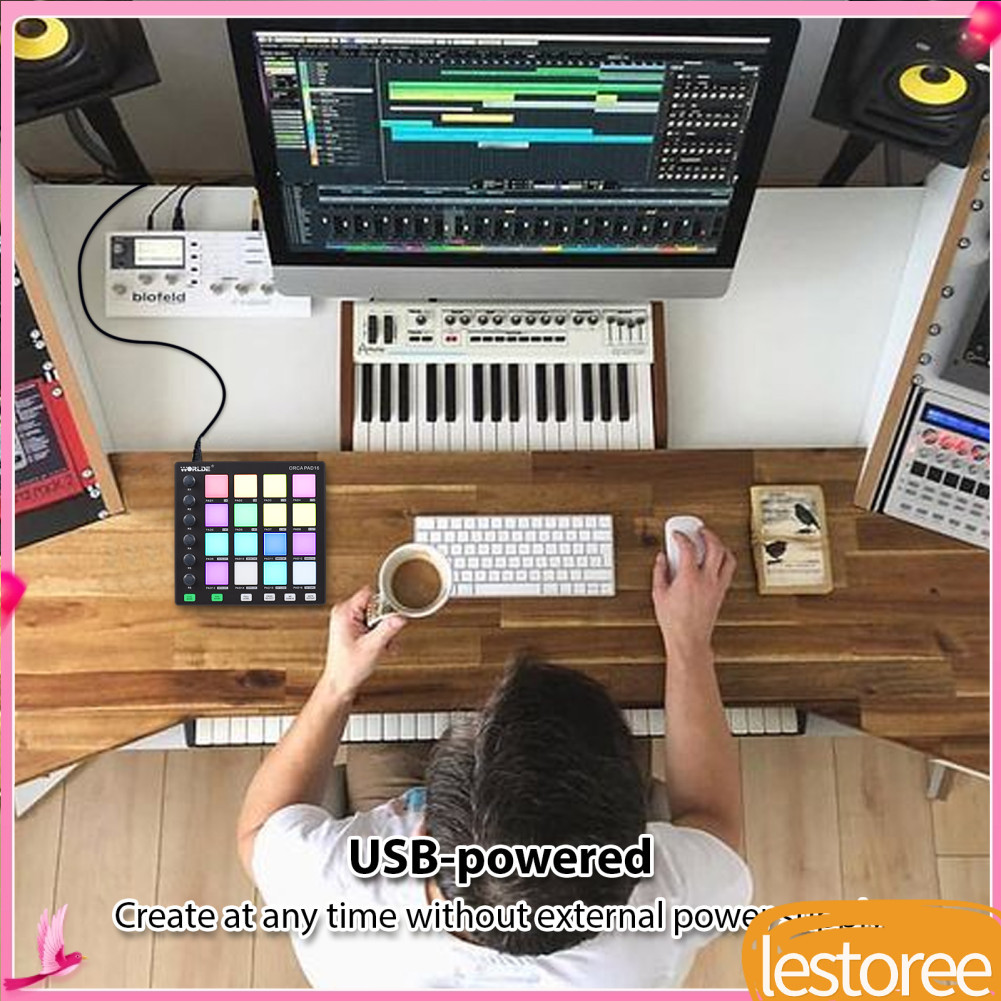 Lestoree.br WORLDE Beat Maker Machine 48 RGB Backlit Drum Pads 18 botões atribuíveis Nota Repetição Mudança de programa