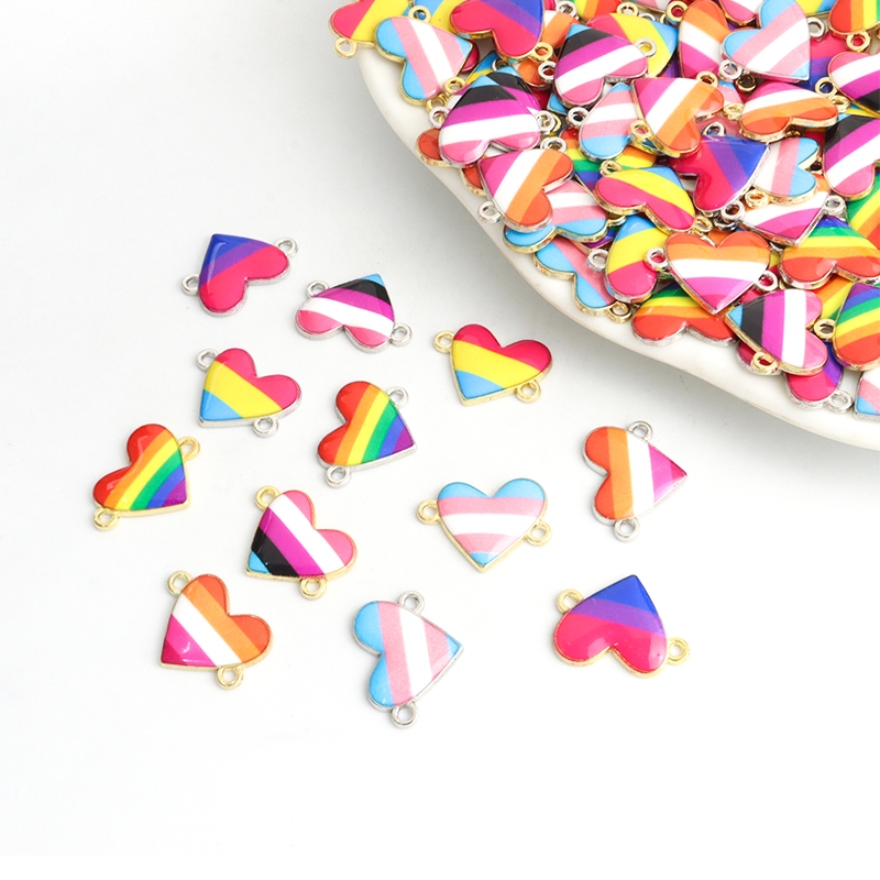10pcs Bandeira Arco-Íris Conectores De Esmalte Em Forma De Coração Lésbicas Gays Bissexuais Transgêneros Multidão LGBT