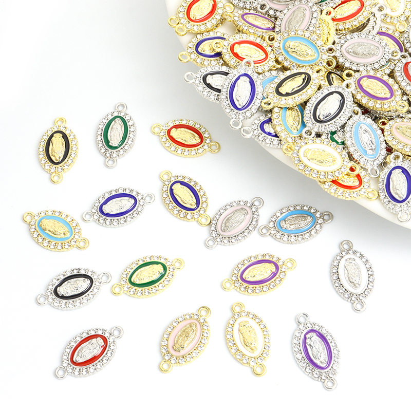 Rhinestones Brilhantes Conectores De Esmalte Incrustados Santa Virgem Maria 10pcs Jóias