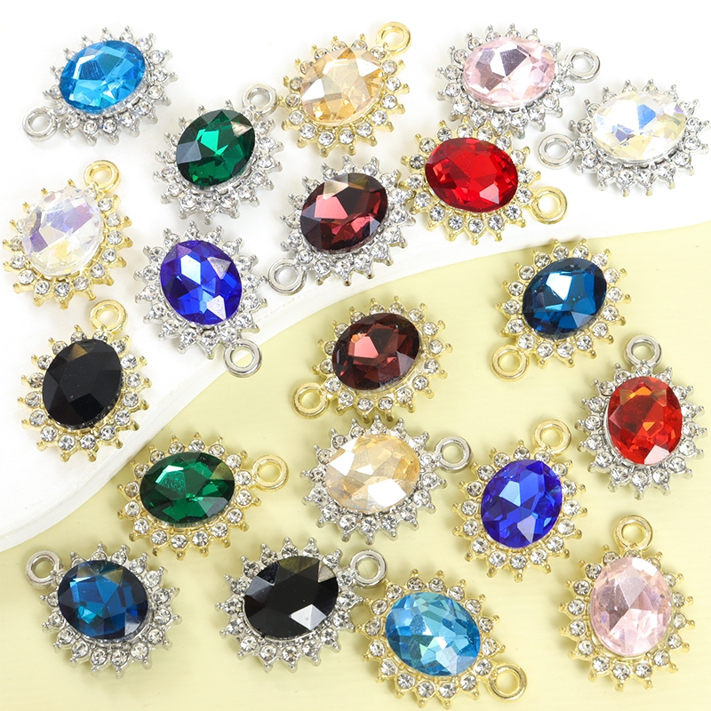 10pcs Estilo Corte De Luxo Cristal Colorido Rhinestones Inlaid Oval Charmes-Bijuteria Elegante Glamoroso