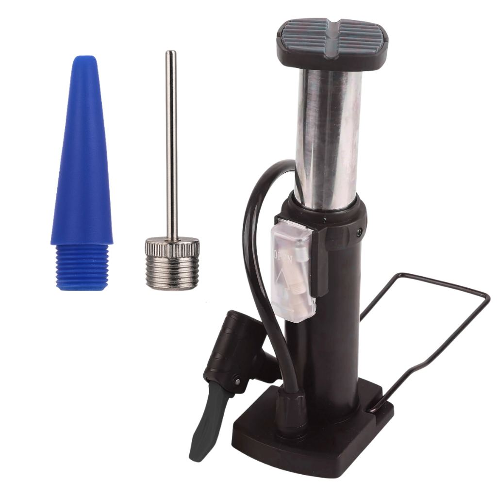 Bomba de Ar Portátil com Pedal Multiuso e Bicos Trocáveis – Enche Pneus, Bolas e Boias