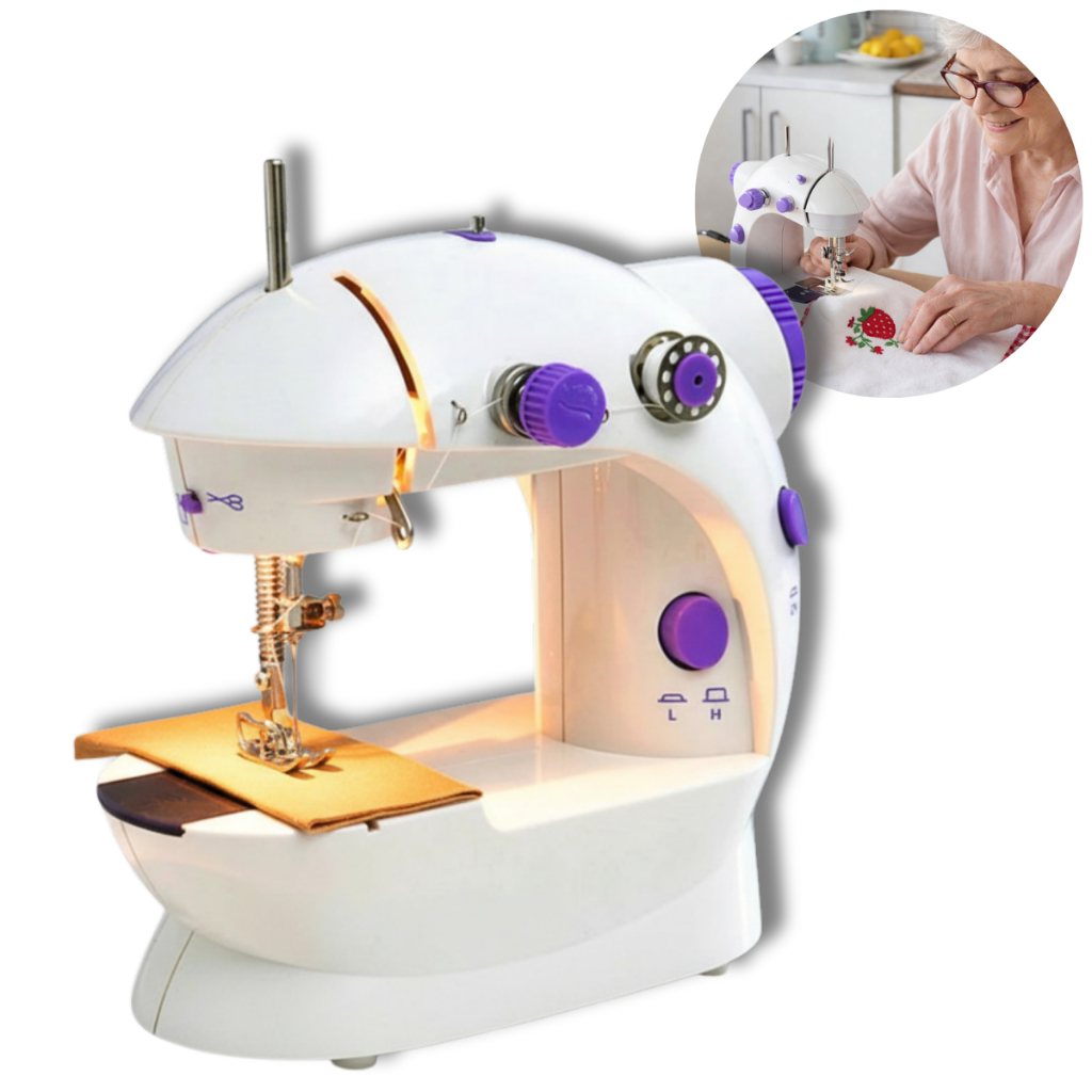 Mini Máquina De Costura Com Pedal Reta Portátil Branca 110v/220v Elétrica