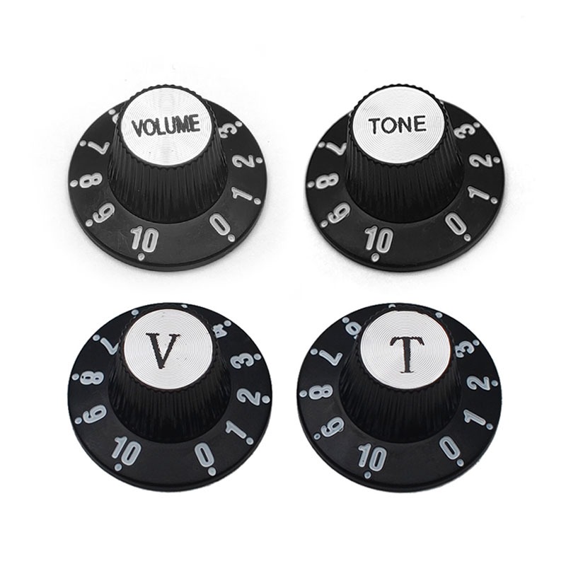 2Pcs Aluminum Guitar Tone and Volume Speed Control Knobs Silver Top Hat Bell for GB LP SG Electric Guitar