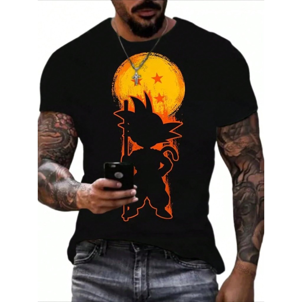 Camiseta Unissex Anime Dragon Ball Goku Silhueta Graffiti Retrô Estampada Confortável Divertida Estilosa Moda Casual