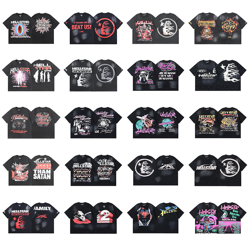 Hellstar Moda Rua Lavagem retro Impressão Completa graffiti De Manga Curta Homens Mulheres Camiseta
