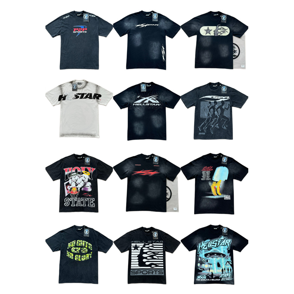 2026 Hellstar Washing Retro Full Print Graffiti Print Manga Curta Homens Mulheres Camiseta Top