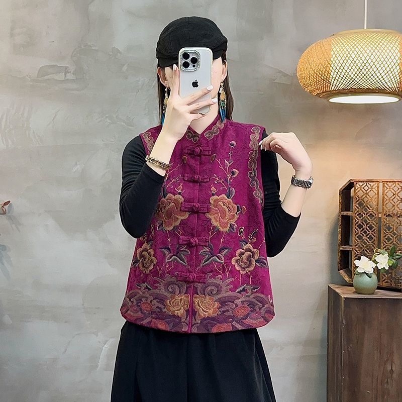 2026 New Chinese Style Stand Collar Embroidered Button Vest, Traditional Chinese Top, Vintage Heavy Craftsmanship Ethnic