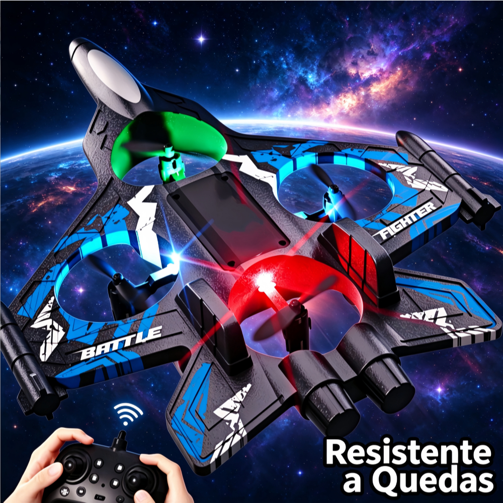 Avião Drone de Combate Aircraft Controle Remoto RC 2.4GHz 4 Motores Com Luz Bateria Recarregável Resistente