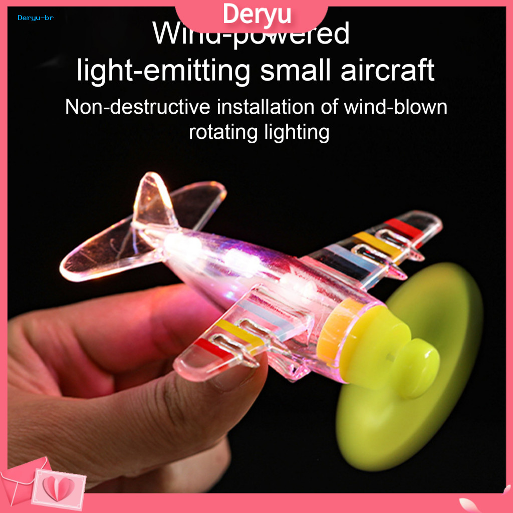 Wind Energy Rotating Toy Aircraft Ornament Wind-up Airplane with Led Lights Easy Setup Wind-powered Car Electric Handleb