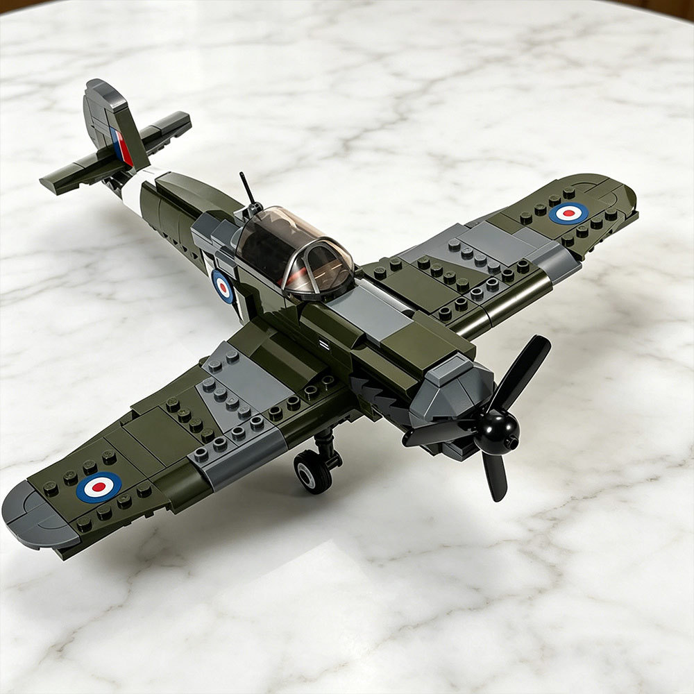 WW2 British Spitfire Fighter Building Block Set, Military Aircraft Model Bricks Kit