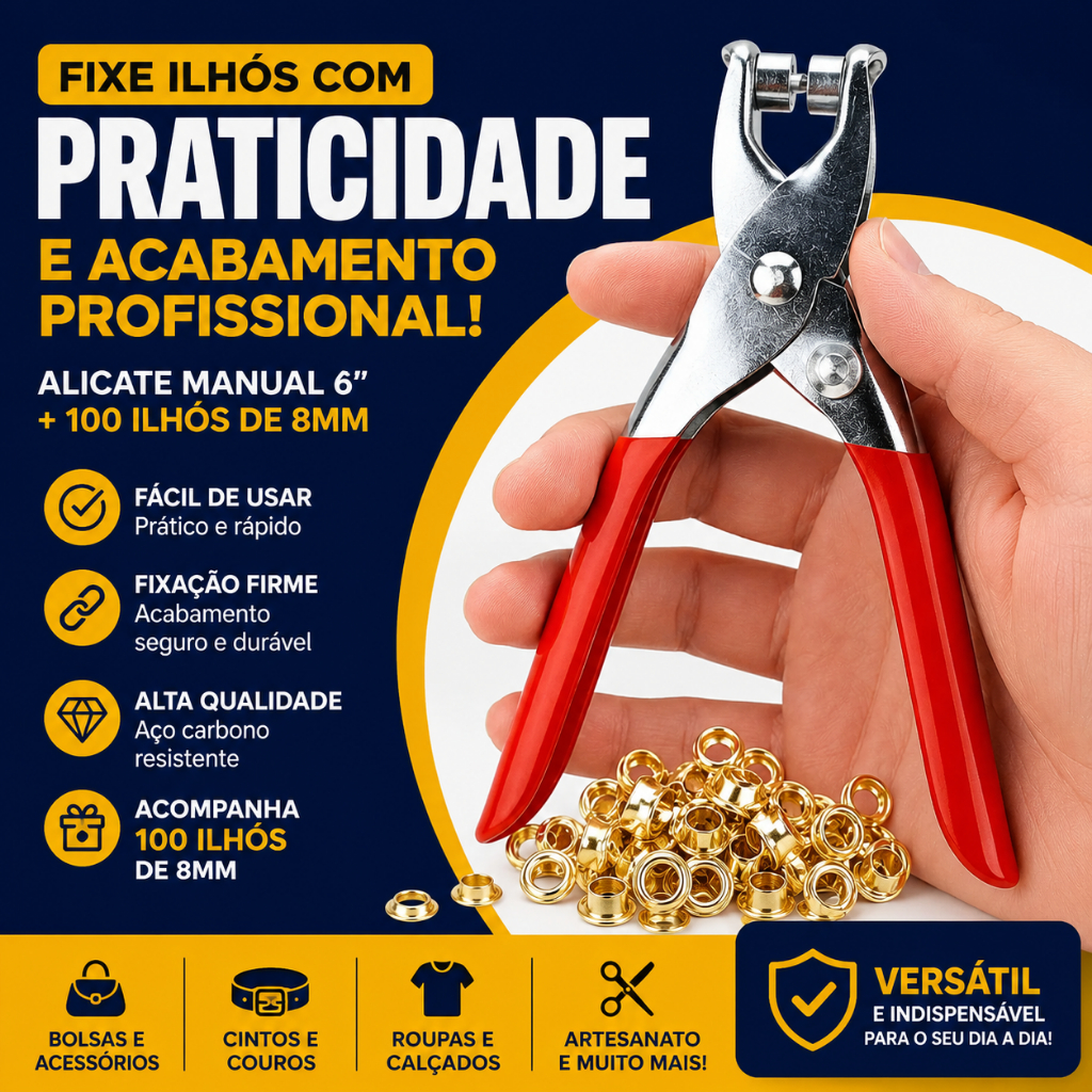Alicate Manual para Ilhós - 6 Polegadas – Ferramenta Versátil para DIY, Calças e Couro - BC