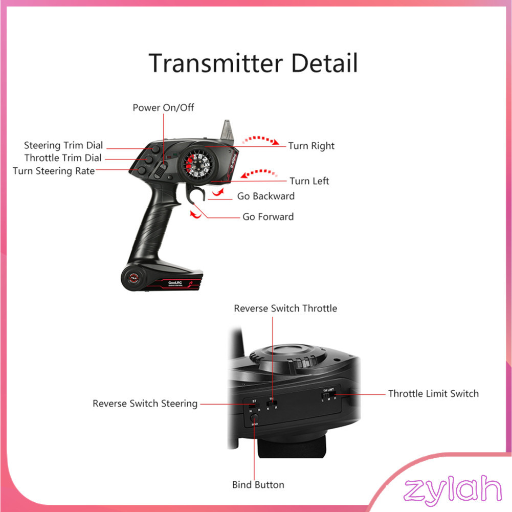 Zylah.br Transmissor de rádio digital Controle Remoto TG3 2,4 GHz 3CH com receptor para barco RC
