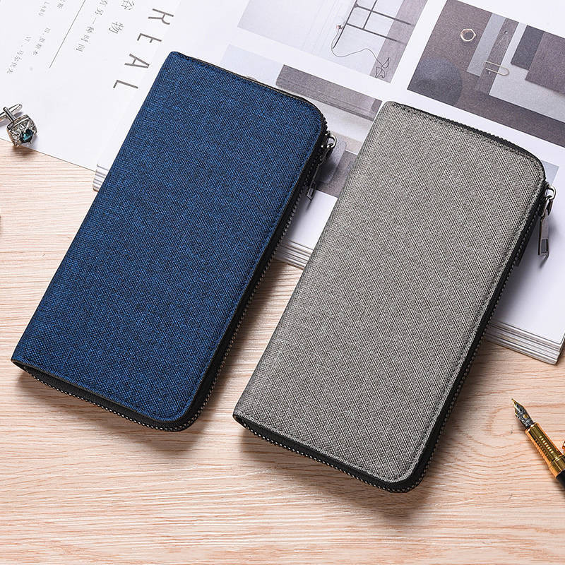 Men's Wallet Long Zip Canvas Clutch Multi-Functional Large Capacity Handbag Simple Student Young Wallet FoGn