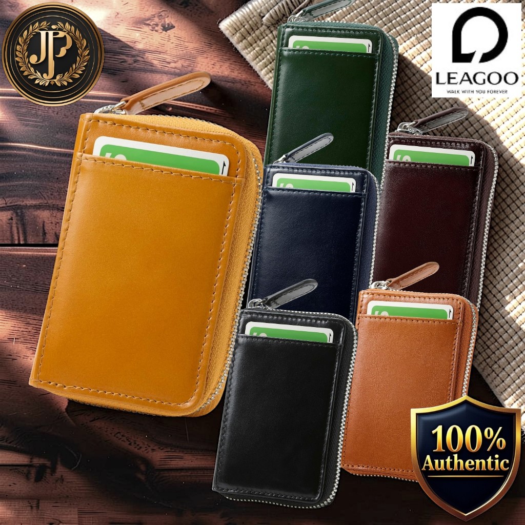 LEAGOO Genuine Italian Leather Credit Card Case, RFID Blocking Accordion Wallet, Large-Capacity Card Holder, Unisex, wit