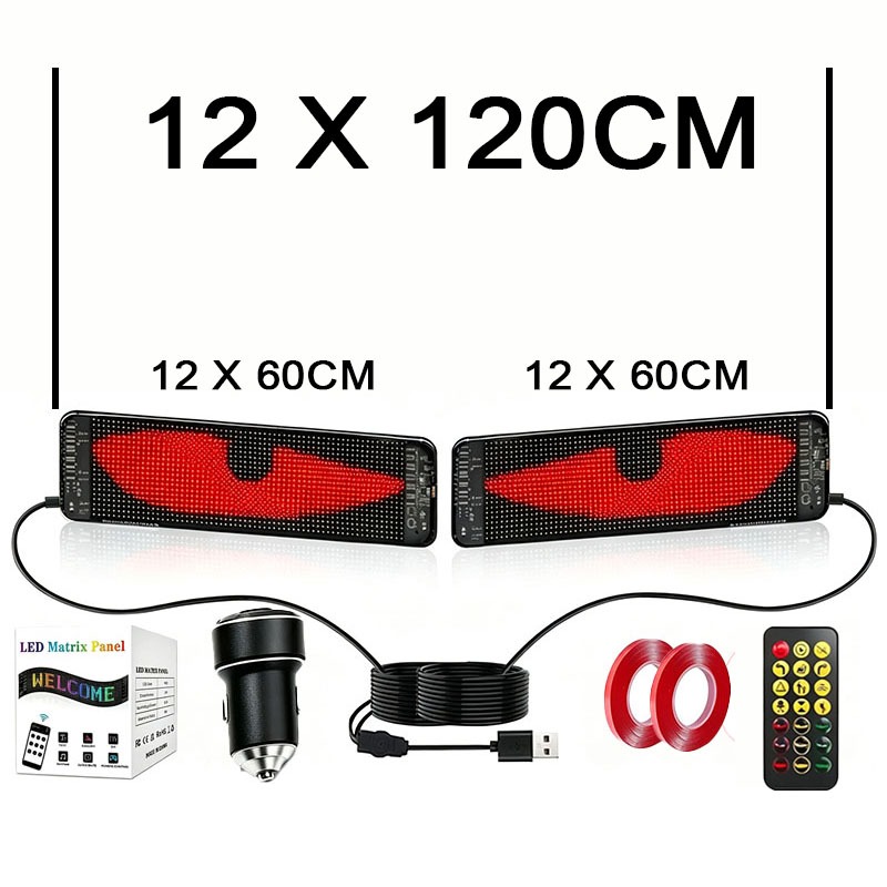 Car LED Panel Display 12×120cm Eyes Programmable Dynamic Text Scrolling Flexible Foldable Waterproof