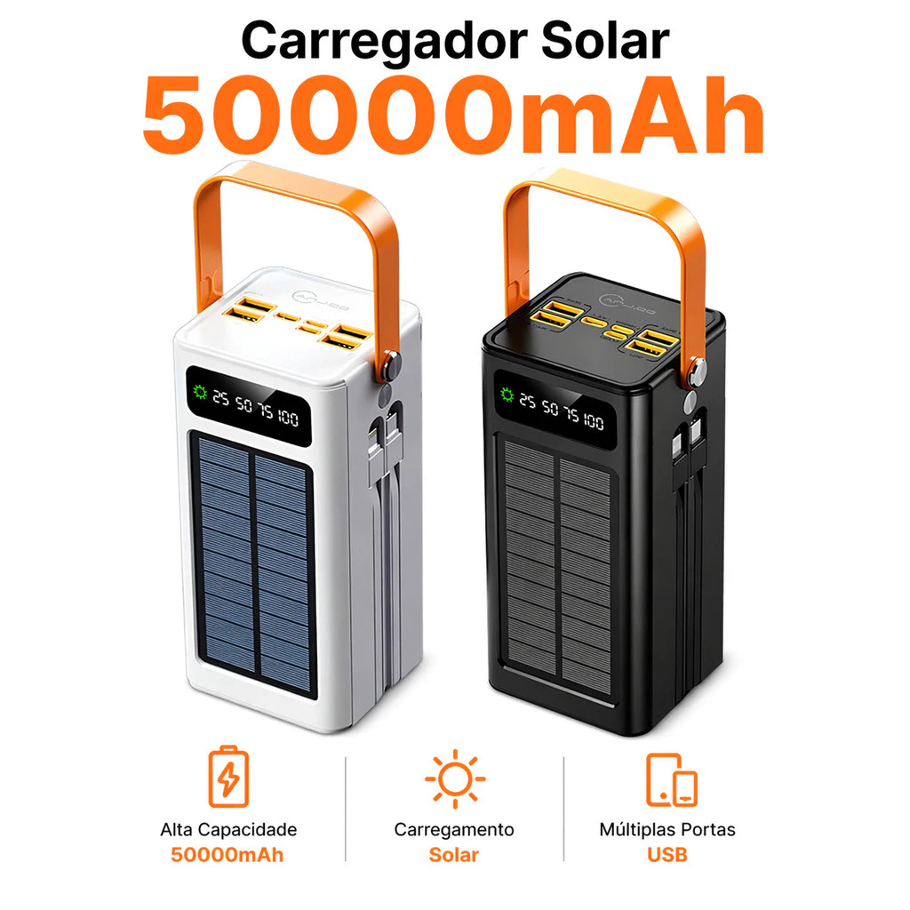 Power Bank Solar 50000mah/30000mah Carregador Portátil Grande Capacidade USB com Cabo Universal