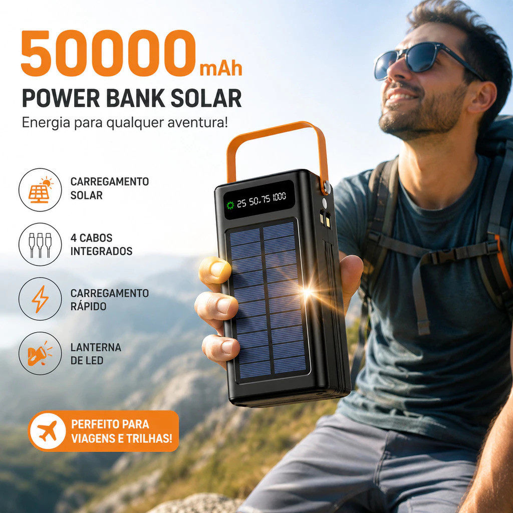 Power Bank Solar 50000mah/30000mah Carregador Portátil Grande Capacidade USB com Cabo Universal