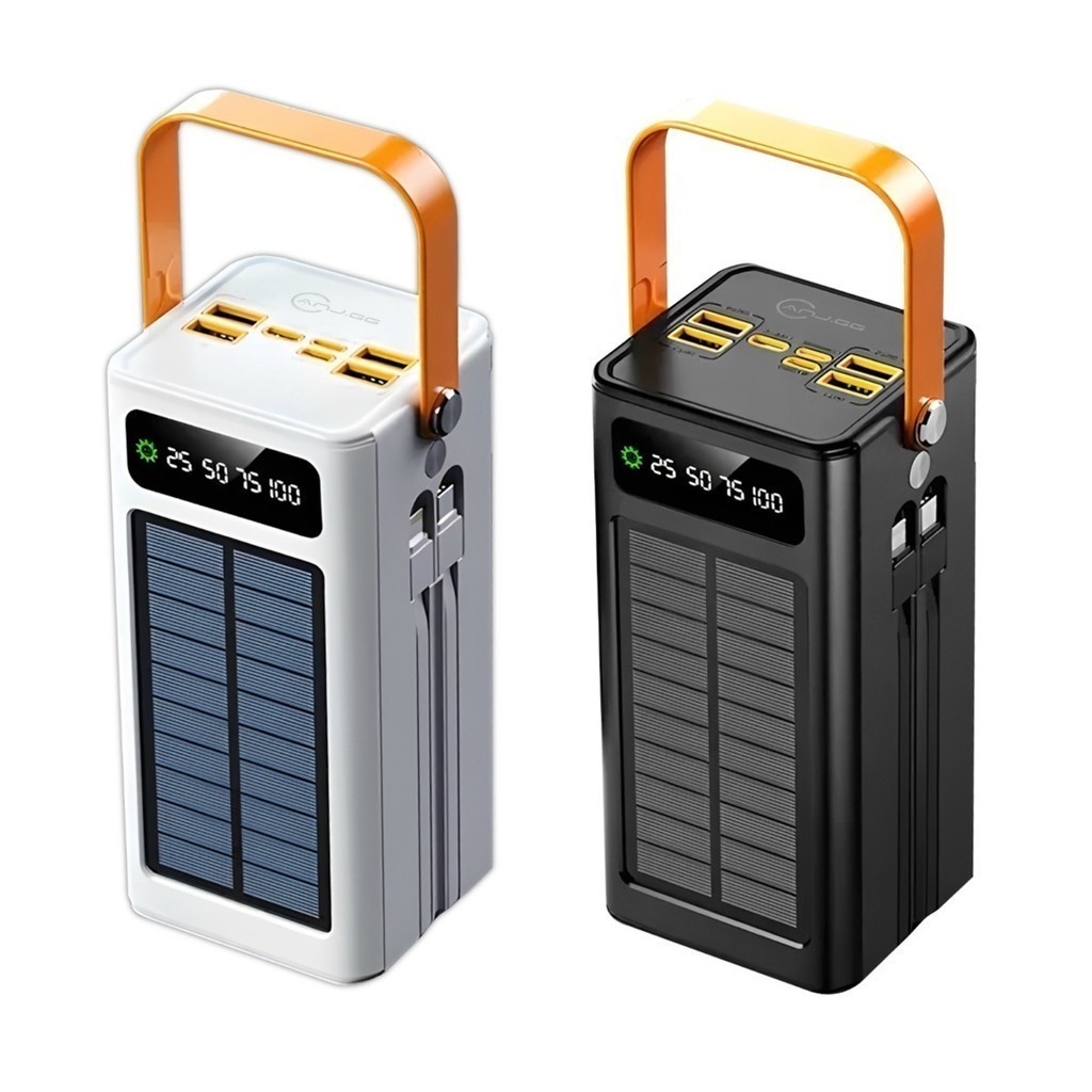 Power Bank Solar 50000mAh ANJGG – Carregador Portátil com Cabo Integrado e Alta Capacidade