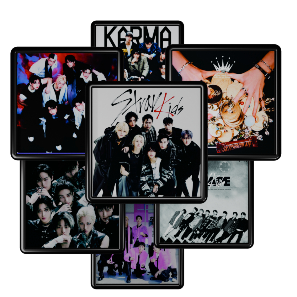 Kit quadros Stray Kids SKZ Kpop Music Álbuns com moldura 20x20cm