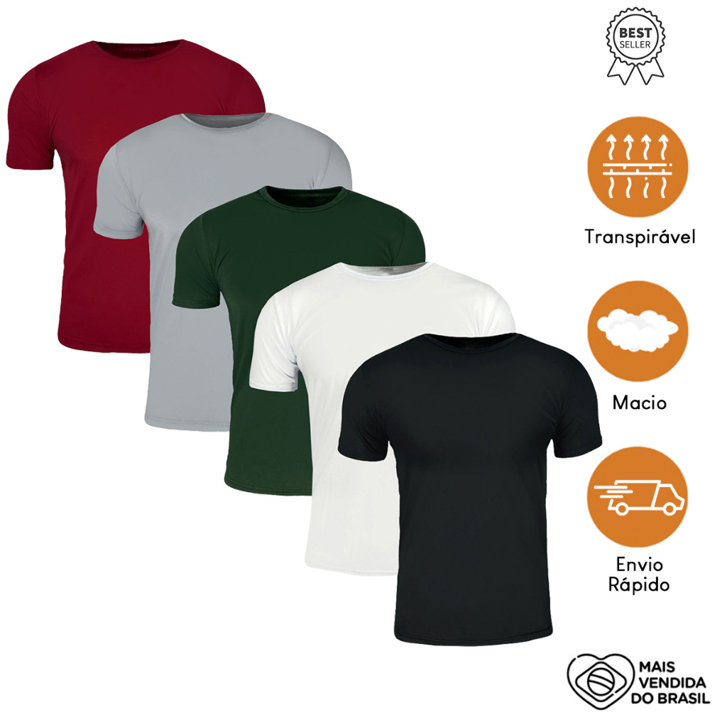 Kit 5 Camisetas Masculinas Básicas Algodão Premium 30,1 camisetas  de qualidade