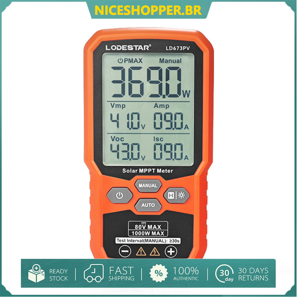 niceshopper.br Solar Panel Power Meter Tester  1000W PV Multimeter with LCD Display MPPT for Panels – Measures Pmax Voc