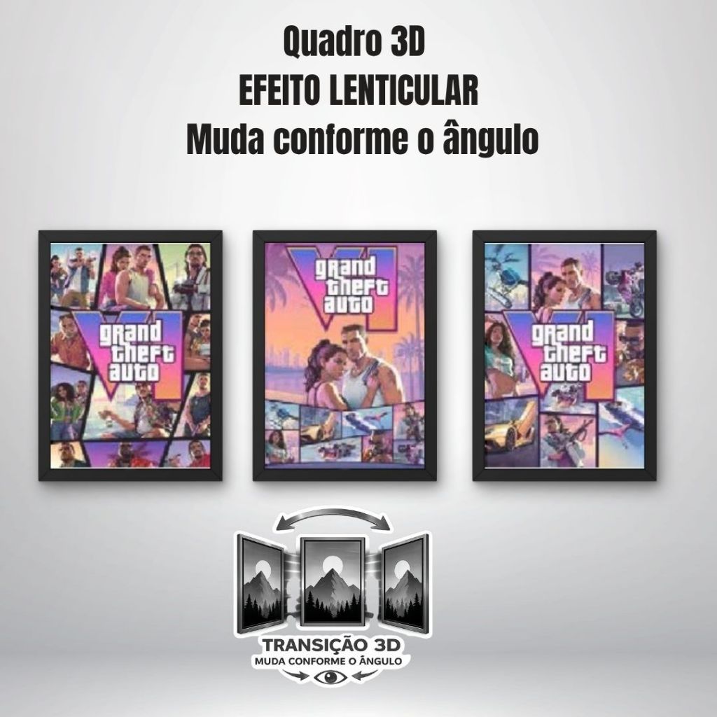 Quadro 3D GTA 6 30x40 Lenticular Grand Theft Auto VI Gamer Geek