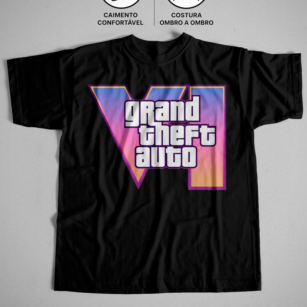 Camiseta GTA 6 Grand Theft Auto VI Jogo Unissex 100% Algodão Camisa Masculina Feminina Streetwear