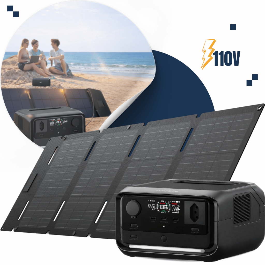 Kit Estação River 3 Plus 600w 110v + Painel 45w Dobrável Portátil EcoFlow Gerador Solar