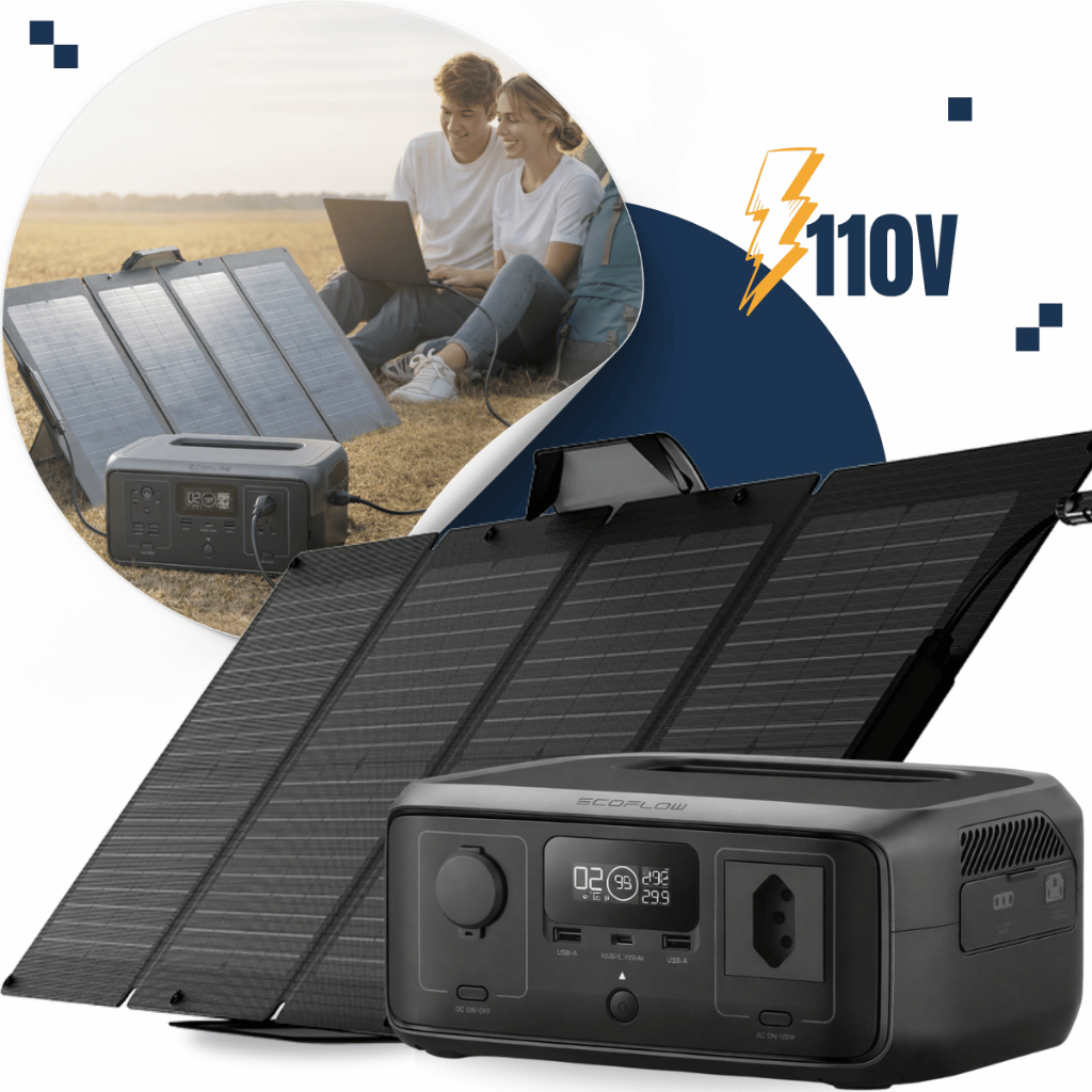 Kit Estação Energia River 3 300w 110v + Painel 110W Dobrável Portátil EcoFlow Gerador Solar