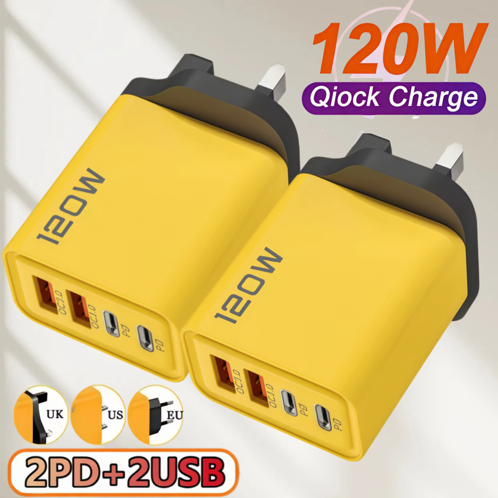 Fast Charging USB Type C Charger 120W 4 Port PD Quick Charge 3.0 EU US UK Plug Phone Adapter