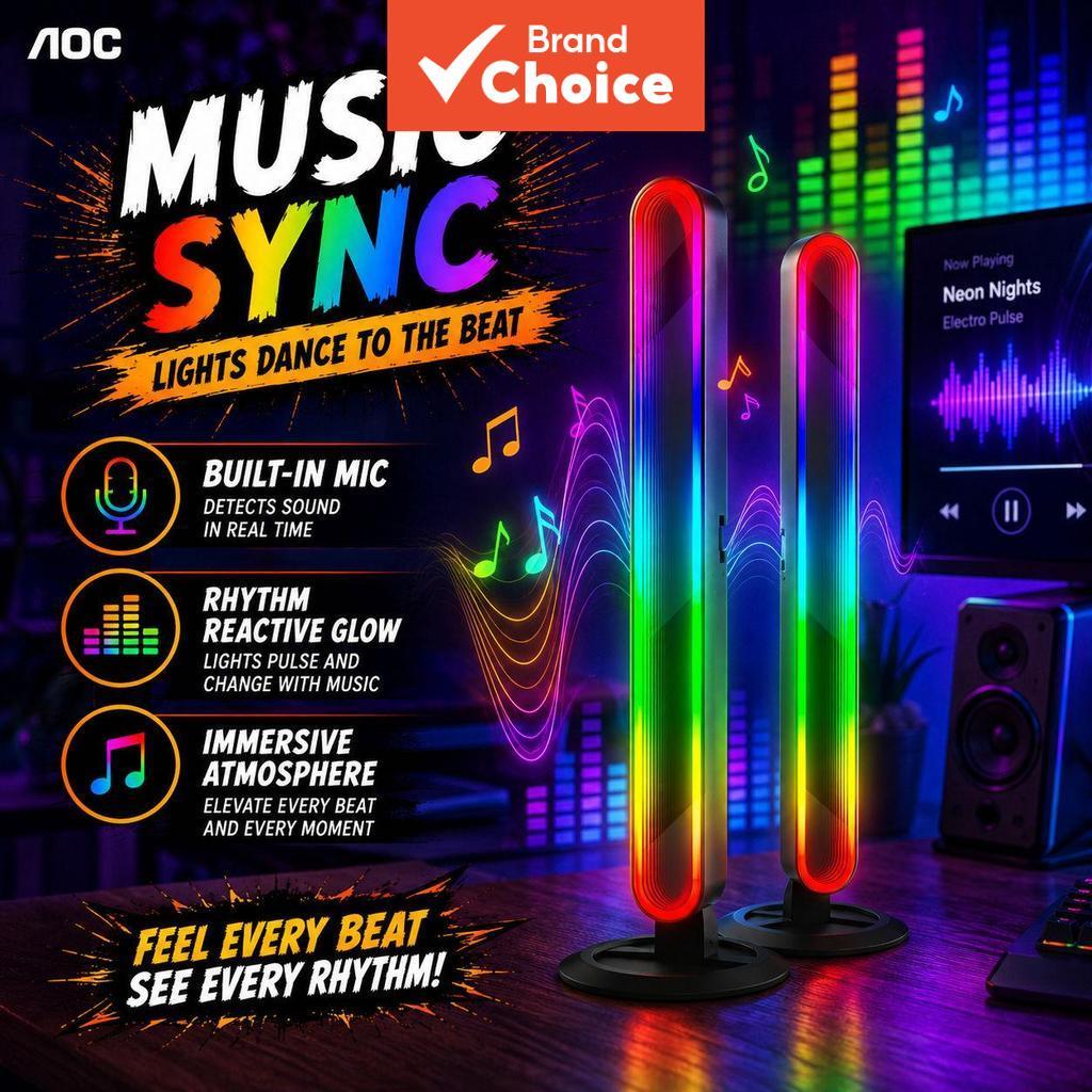 AOC ALP2301 Barra de Luz RGBIC para Jogos, Luz Ambiente LED Sincronizada com Música, Controle por App e Remoto, Luz de