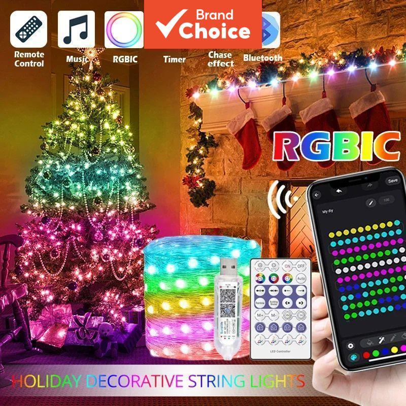 【SAIMILI】 Cordão de Luzes de Natal 20m Dreamcolor BT Music WS2812B RGBIC Iluminação Programável para Festa de Casamento