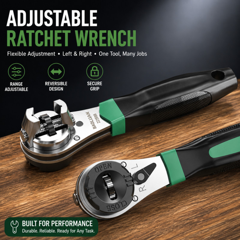 3-in-1 Adjustable Ratchet Wrench with 60-Tooth Gear Multi-Function Reversible Spanner for Auto Repa