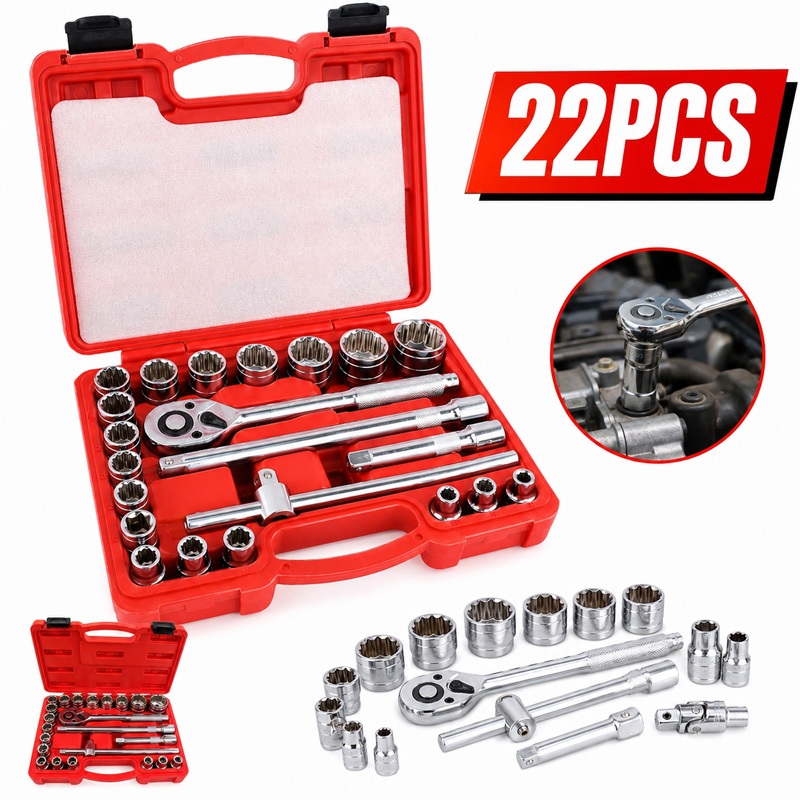 Socket Set Kit 8 to 32mm 22 Pcs 1/2 Reversible Ratchet Wrench Original Professional