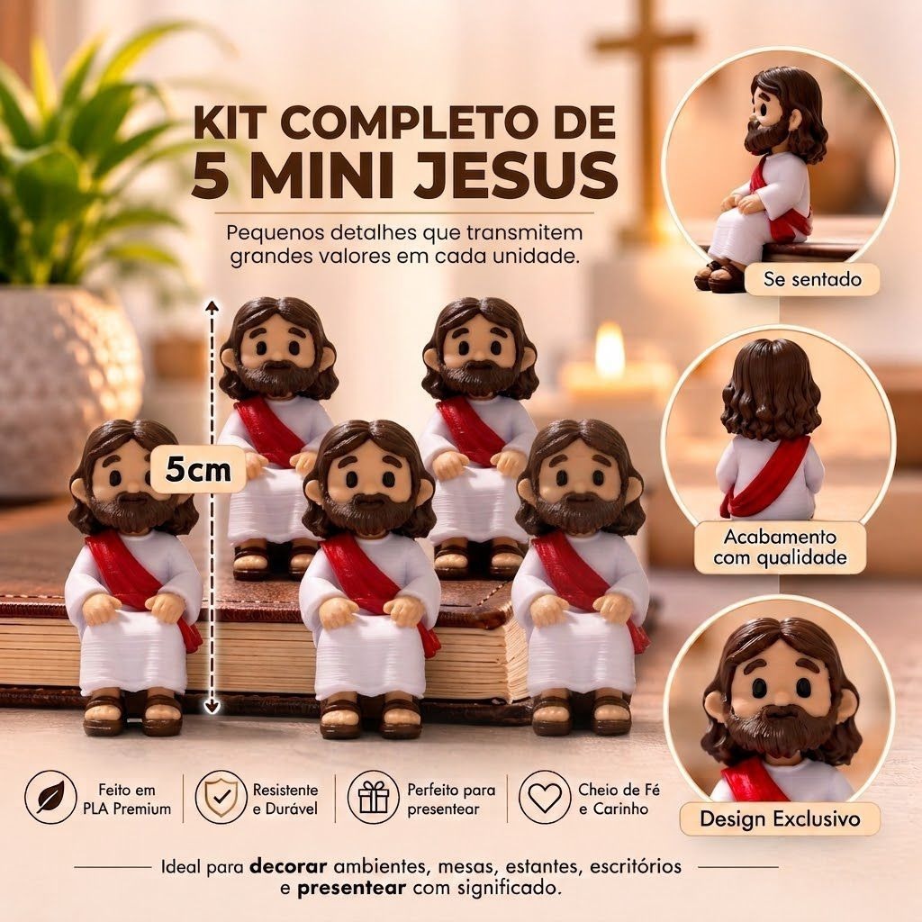 Kit 5 Mini Jesus Sentado 5cm