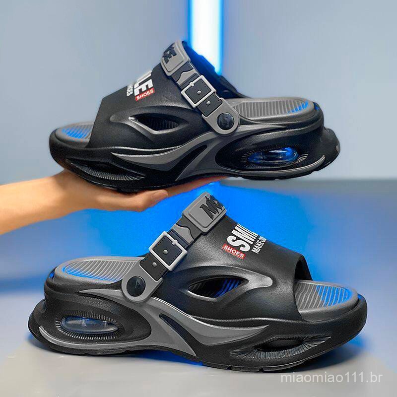 Men Air Cushion Thick-Soled Slippers 5cm Real Air Cushion Heightening Anti-Slip Beach Sandals Summer New Style